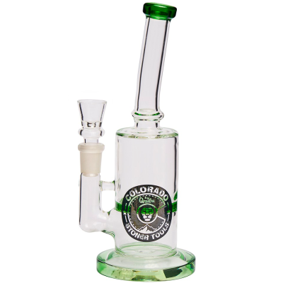Bong de vidro transparente com detalhes verdes e logo COLORADO by Grizzly STONER TOOLS