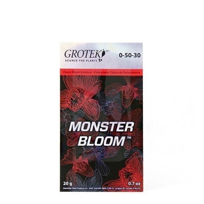 Embalagem do produto Monster Bloom da Grotek com flores e texto em português e inglês