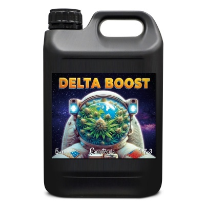 Recipiente plástico preto com 5 litros e rótulo de DELTA BOOST