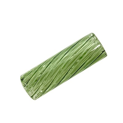 recipiente cylindrical de vidro verde com linhas torcidas