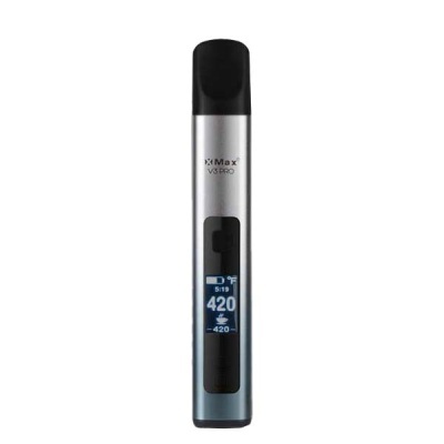 Vaporizador portátil XMax V3 PRO prateado com ecrã digital e boca preta