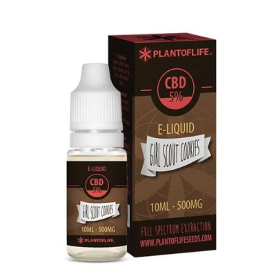 Frasco e caixa de e-líquido CBD 5% sabor Girl Scout Cookies da PLANTOFLIFE