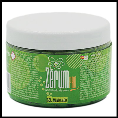 Frasco verde de gel mentolado neutralizador de odores Zenum PRO com tampa branca