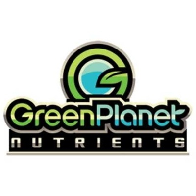 Logotipo GreenPlanet Nutrients com verde e azul sobre fundo branco