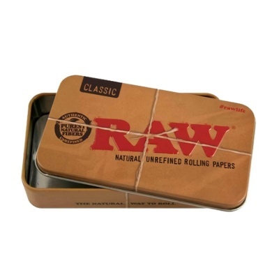 Estojo metálico castanho RAW para papéis de embrulho