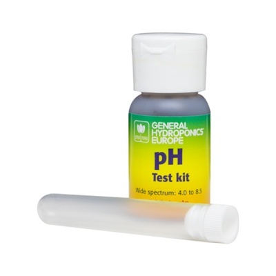 Kit de teste de pH General Hydroponics Europe com frasco e tubo de ensaio