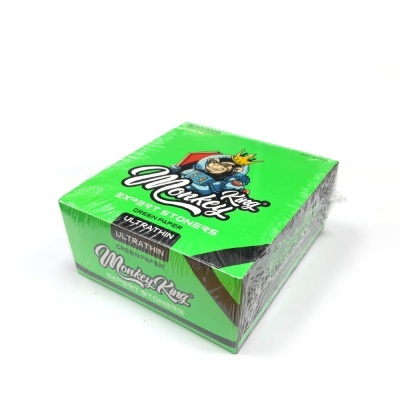 Embalagem verde de papel para enrolar King Monkey com ilustração e texto