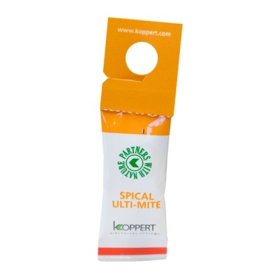 Pacote pequeno Spical Ulti-Mite da Koppert branco e laranja