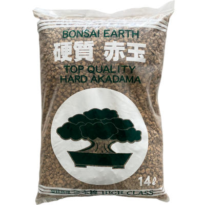Saco de material para cultivo Bonsai Earth com grânulos castanhos e desenho de árvore.