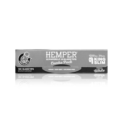 Embalagem Hemper Combo Pack com papéis e dicas de vidro para enrolar cigarros