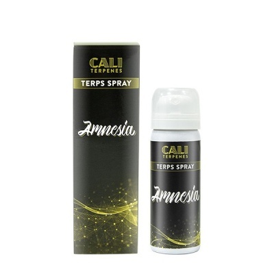 Spray CALI TERPENES TERPS SPRAY Amnesia com embalagem preta e detalhes dourados