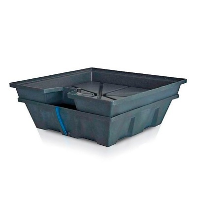 Recipiente preto quadrado de plástico com fenda azul