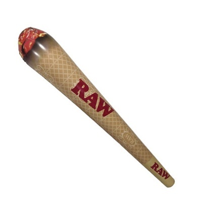 Cone de papel RAW para tabaco bege com padrão quadriculado e texto vermelho RAW