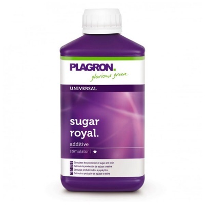 Frasco plástico roxo com tampa branca do aditivo sugar royal da Plagron