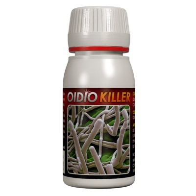 Frasco de produto OIDIO KILLER com rótulo de fungos