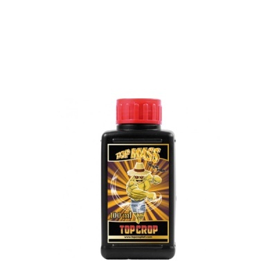 Frasco preto com tampa vermelha e rótulo Top Mass Top Crop 100 ml