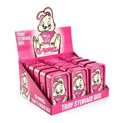 Caixa de armazenamento cor-de-rosa com desenho de coelho e texto THUG FOR LIFE