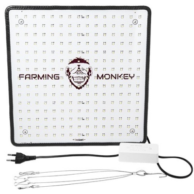 Painel de luz LED quadrado branco com inscrição FARMING MONKEY e acessórias de ligação e suspensão