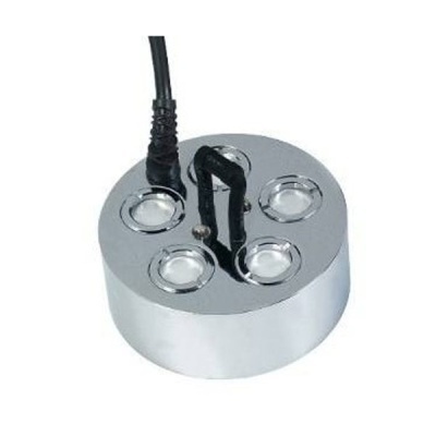Luz LED redonda metálica com cinco focos e cabo preto