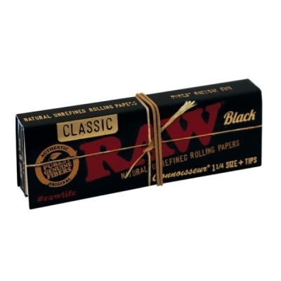 Embalagem preta de papeis de enrolar RAW Black Classic amarrada com cordão de palha