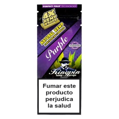 Embalagem roxa e preta de papel de cânhamo para enrolar Kingpin com aviso de saúde