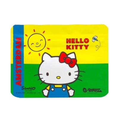 Tapete colorido com personagem Hello Kitty e texto AMSTERDAM, HELLO KITTY