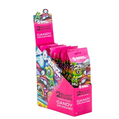 Caixa de embalagens rosa G Rollz com 2 blunt cones candy crunched