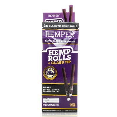 Embalagem roxa de HEMPER Hemp Rolls tamanho King Size com duas rolls e detalhes de sabor uva