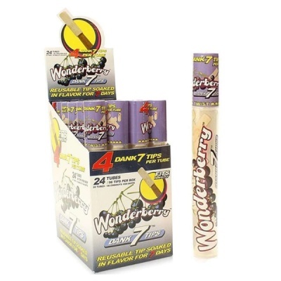 Caixa e tubo individual Wonderberry Dank 7 Tips com embalagem roxa e branca