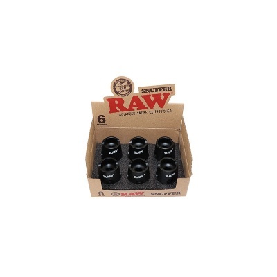 Caixa com 6 tubos Snuffer RAW pretos com logótipo branco em caixa castanha