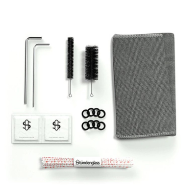 Kit de acessórios para limpeza com panos cinza, escovas, chaves Allen, anéis e pacotes de lenços de limpeza