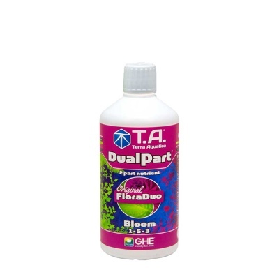 Frasco de produto Terra Aquatica DualPart Bloom com rótulo colorido