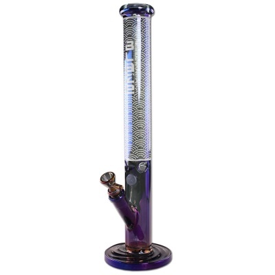 Bong em vidro roxo com padrão branco e texto BLOND