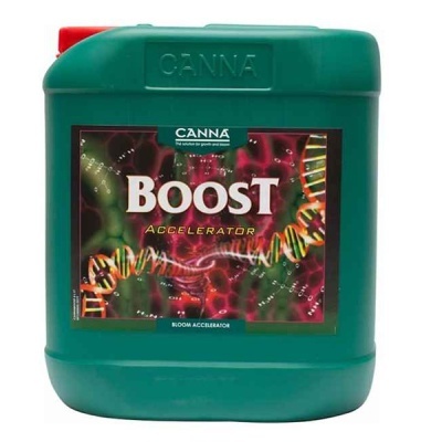 Recipiente verde com etiqueta CANNA BOOST ACCELERATOR