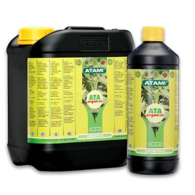 Embalagens pretas com tampa amarela e rótulo amarelo do produto ATAMI ATA organics GROWTH-C