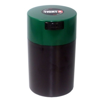 Recipiente cilindrico com tampa verde e corpo preto