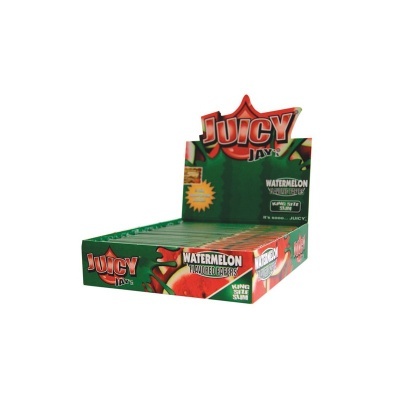 Expositor verde Juicy Jays Watermelon com embalagens de papel para enrolar