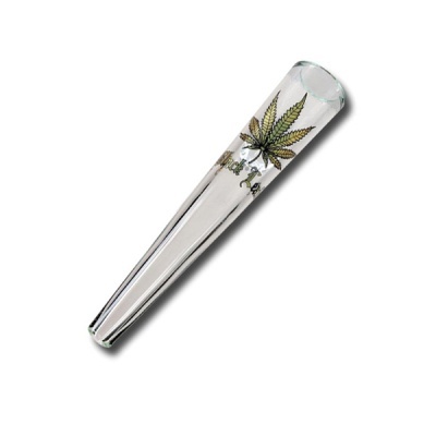 Mini cachimbo de vidro transparente com folha de cânhamo e texto Black Leaf