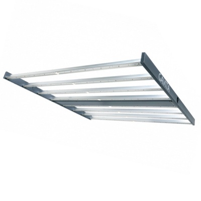 Luminária metálica com tubos fluorescentes e texto CANNA