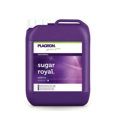 Recipiente roxo de aditivo Plagron Sugar Royal com rótulo branco e roxo