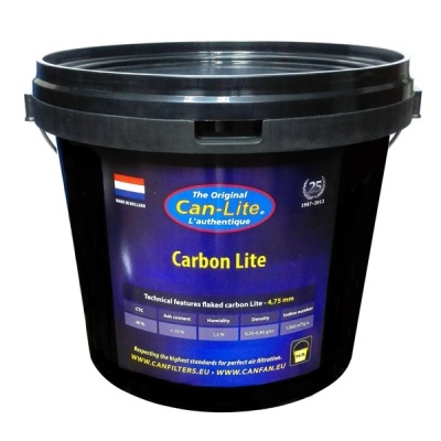 recipiente preto de 16L Can-Lite Carbon Lite com tampa preta e etiquetas azuis e amarelas