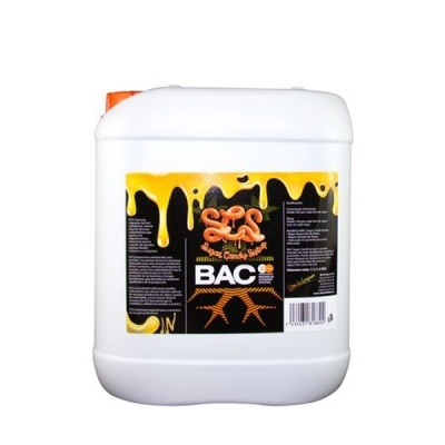 Recipiente branco com etiqueta preta e amarela de produto BAC Liquid Candy Squirt