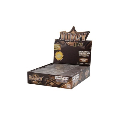 Expositor de folhas de tabaco Juicy Jay's Double Dutch Chocolate Roll Papers preto e dourado.