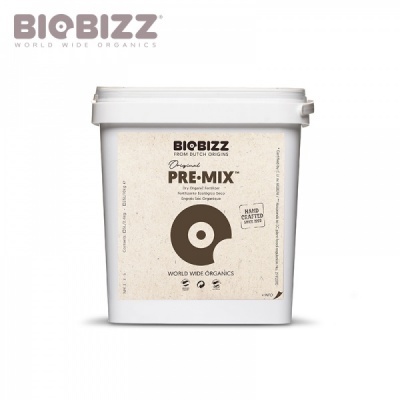 Recipiente branco de plástico BIOBIZZ ORIGINAL PRE-MIX com etiqueta bege e texto em preto