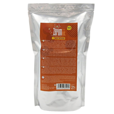 Embalagem prateada com etiqueta castanha do produto Zerum Bloc.
