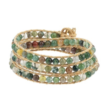 Pulseira wrap com contas coloridas em corda de juta