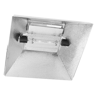 Embout refletor quadrado em metal prateado com lâmpada tubular transparente