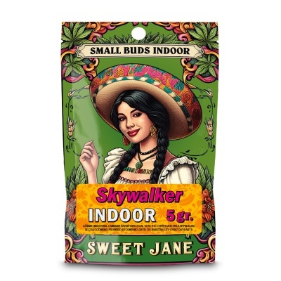 Embalagem verde com desenho de mulher e texto Skywalker Indoor 5 gr.