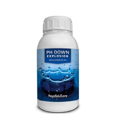 Frasco branco com rótulo azul de produto regulador de pH