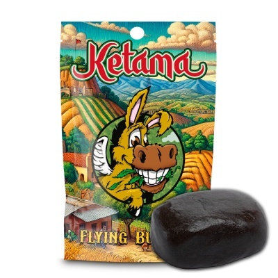 pacote colorido Ketama com caricatura de burro e bloco preto